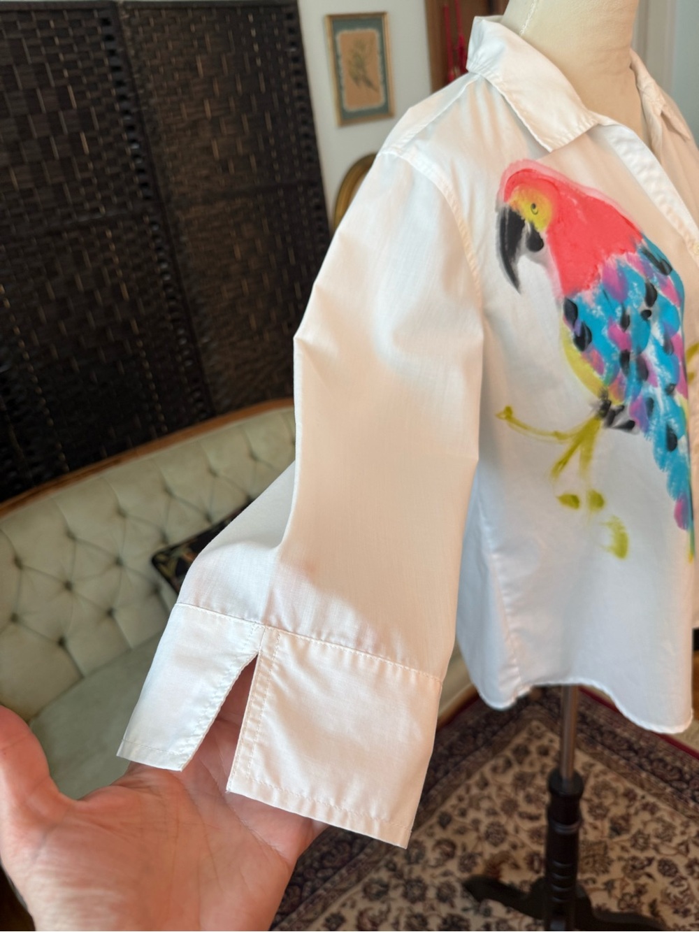 🦜🎨 Vintage J. Palmer Hand-Painted Tropical Parrot Button-Up Shirt Maui Hawaii M - Picture 7 of 13